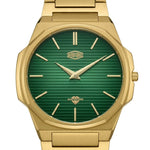 close up gold green dial