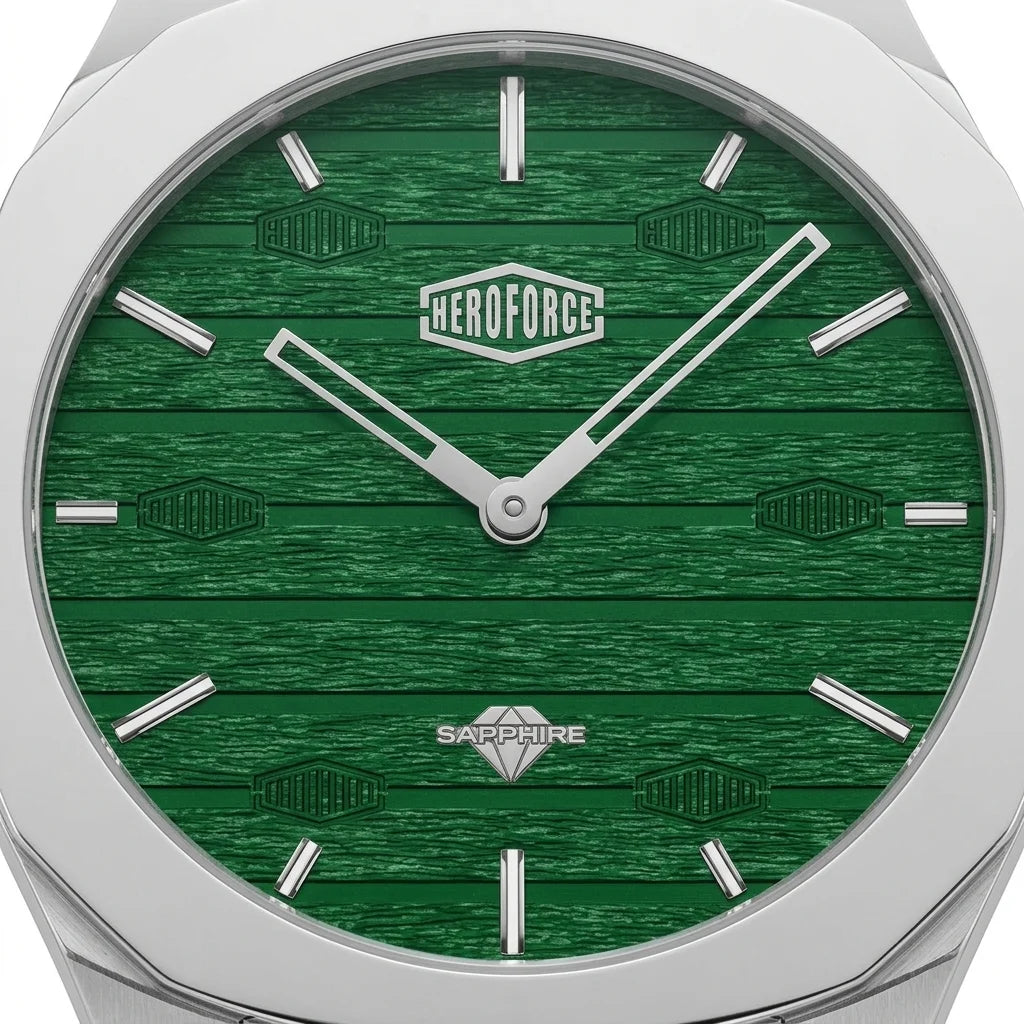 Heroforce 5038 - Men’s Oc - Octagonal Silver Watch, Emerald Horizon