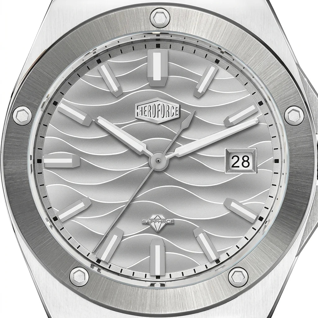 HeroForce 5039 Silver Lig - men's wave dial stainless steel luxury