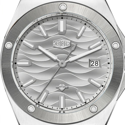 HeroForce 5039 Silver Lig - men's wave dial stainless steel luxury