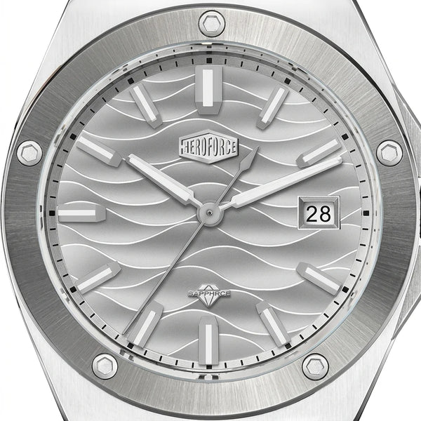 HeroForce 5039 Silver Lig - men's wave dial stainless steel luxury