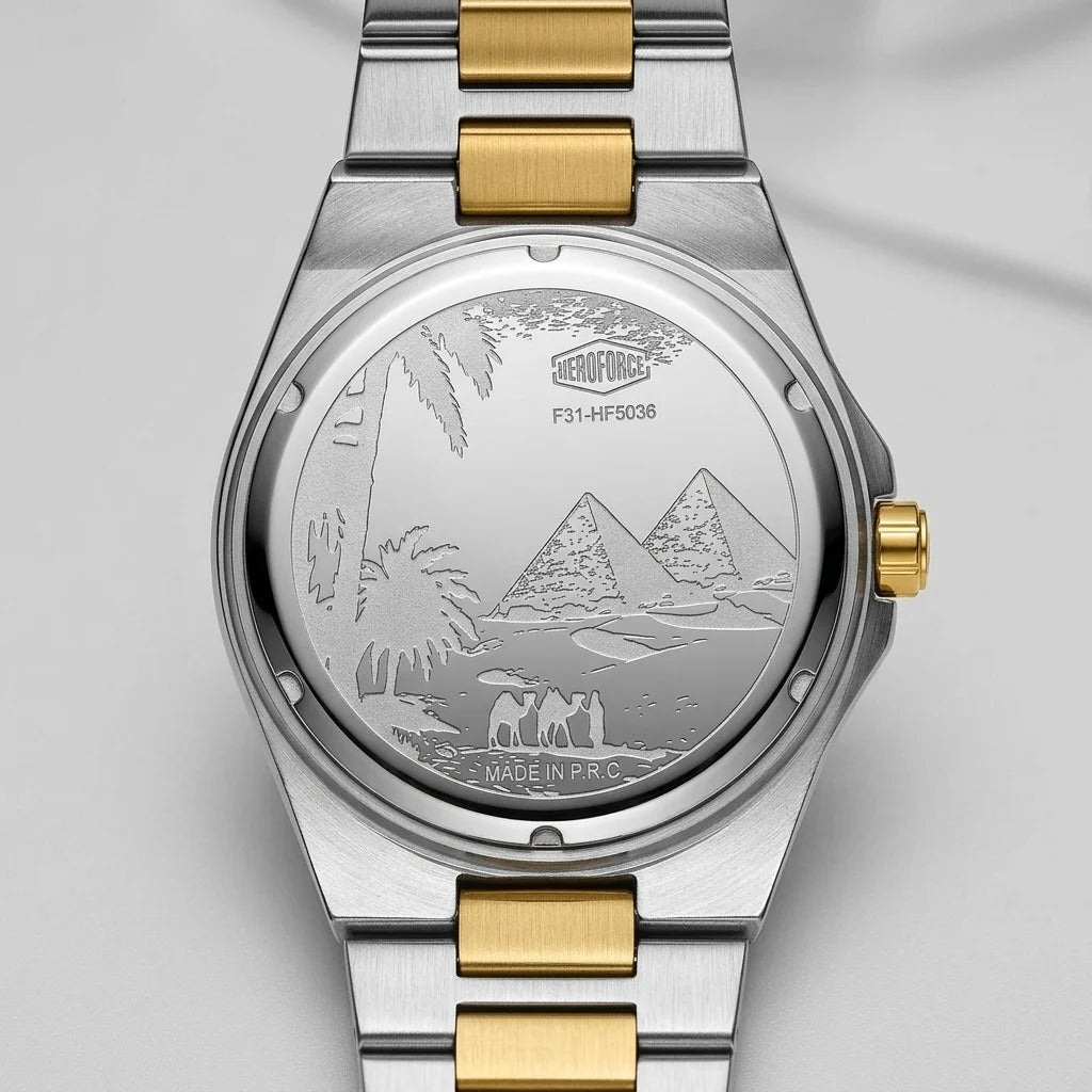 HeroForce 5039 Wave Dial - watch caseback, engraved, polished, luxury