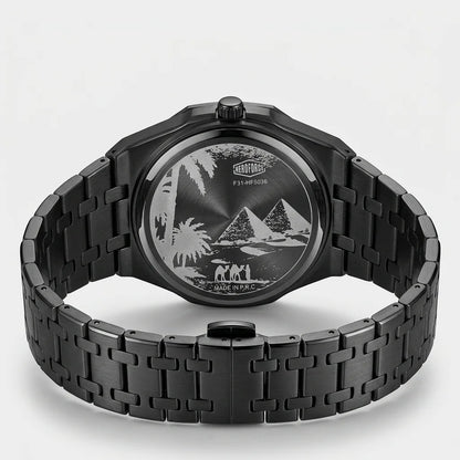 HeroForce 5040B Octagonal - black brushed steel, engraved caseback, rear view