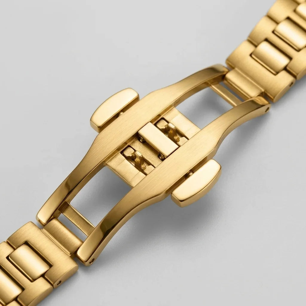 HeroForce 5041 Gold Light - luxury leather strap, gold buckle, macro