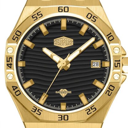 HeroForce 5043 Gold Light - Men’s Octagonal Wave Dial Quiet Luxury