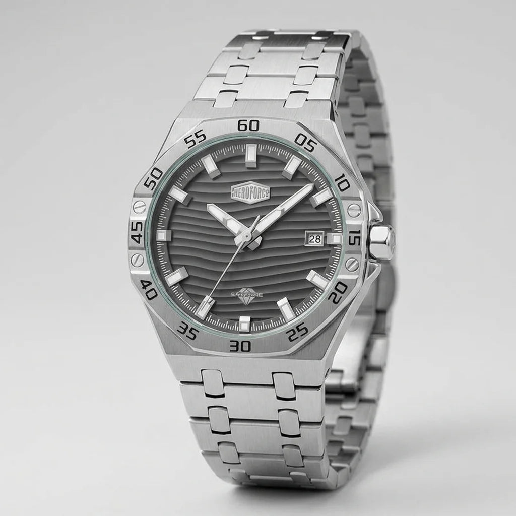 angled front view grey dial