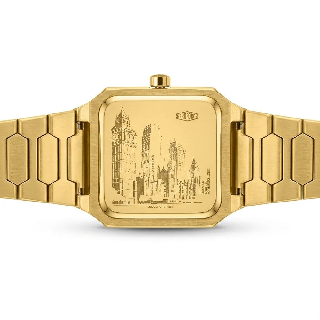 Heroforce 5045 Gold Tone - watch case back, engraved details, premium studio