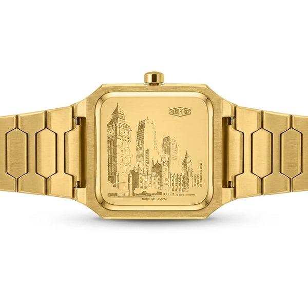 Heroforce 5045 Gold Tone - watch case back, engraved details, premium studio