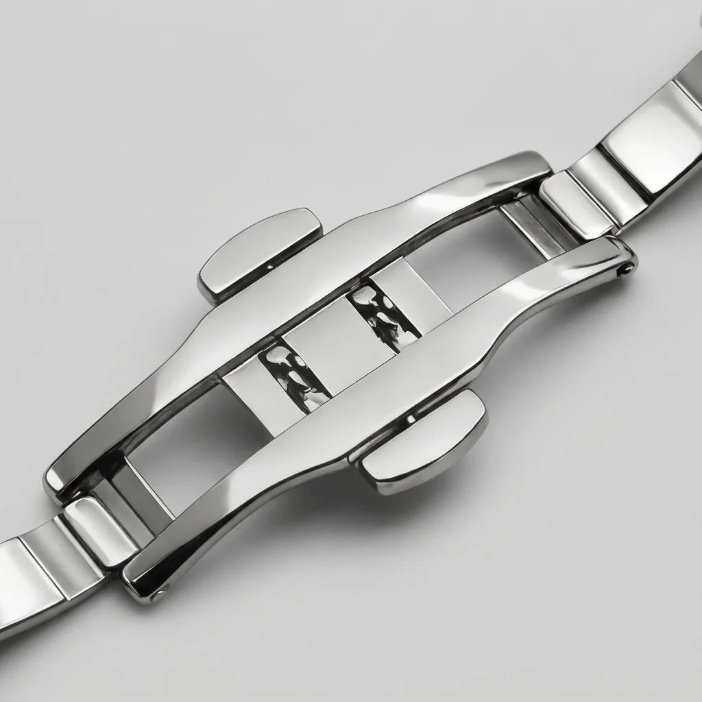 HeroForce 5045 Square Cas - leather strap, metal buckle, macro detail, premium finish