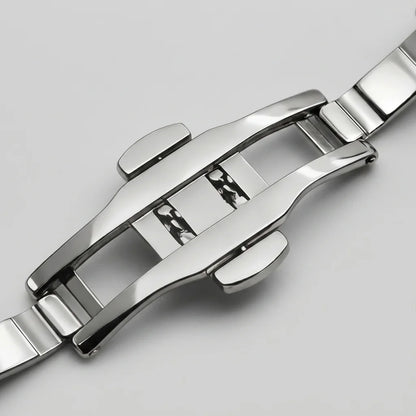 HeroForce 5045 Square Cas - leather strap, metal buckle, macro detail, premium finish