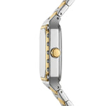 white dial, square case, two-tone bracelet