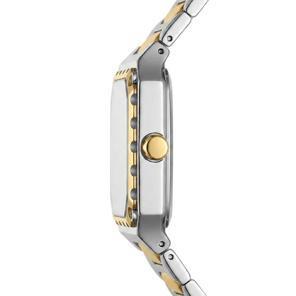 white dial, square case, two-tone bracelet
