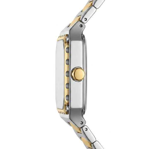 white dial, square case, two-tone bracelet