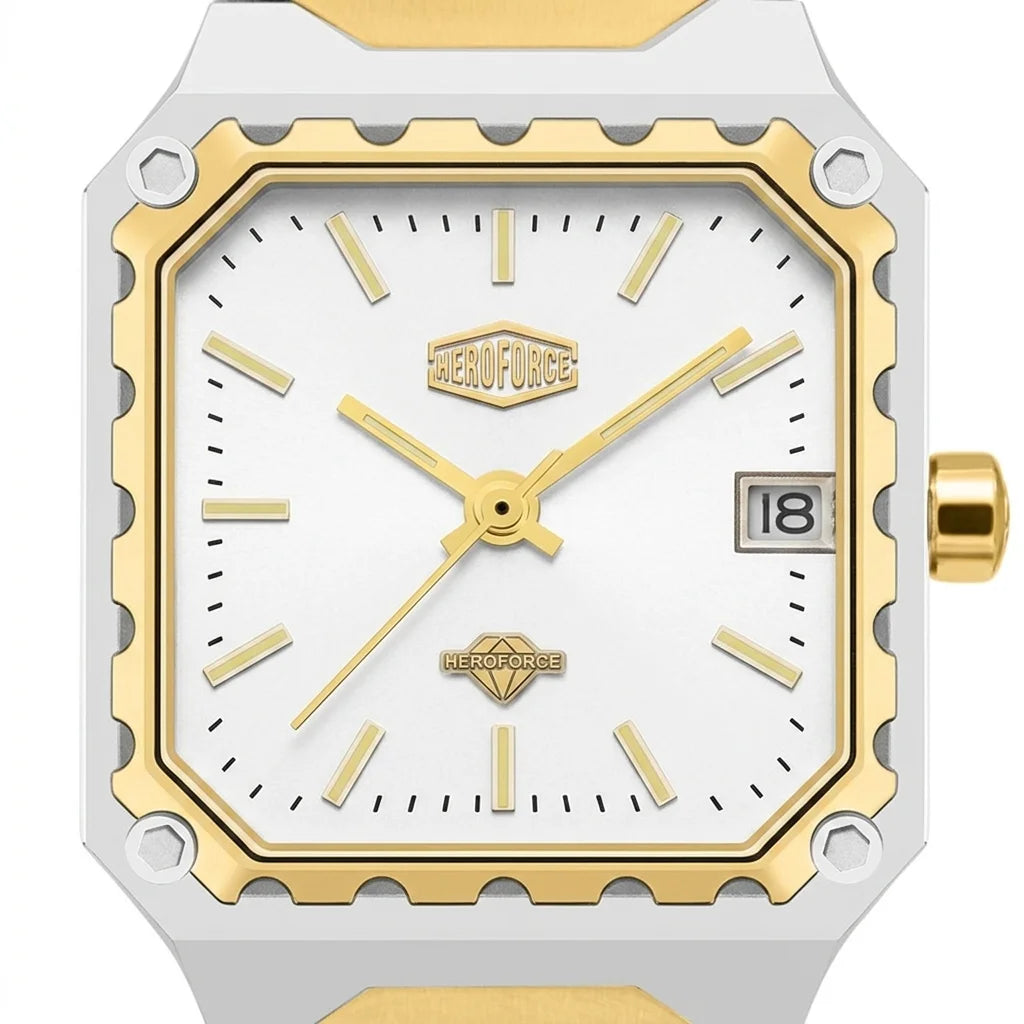 HeroForce 5045 Square Cas - macro dial, sharp details, white background