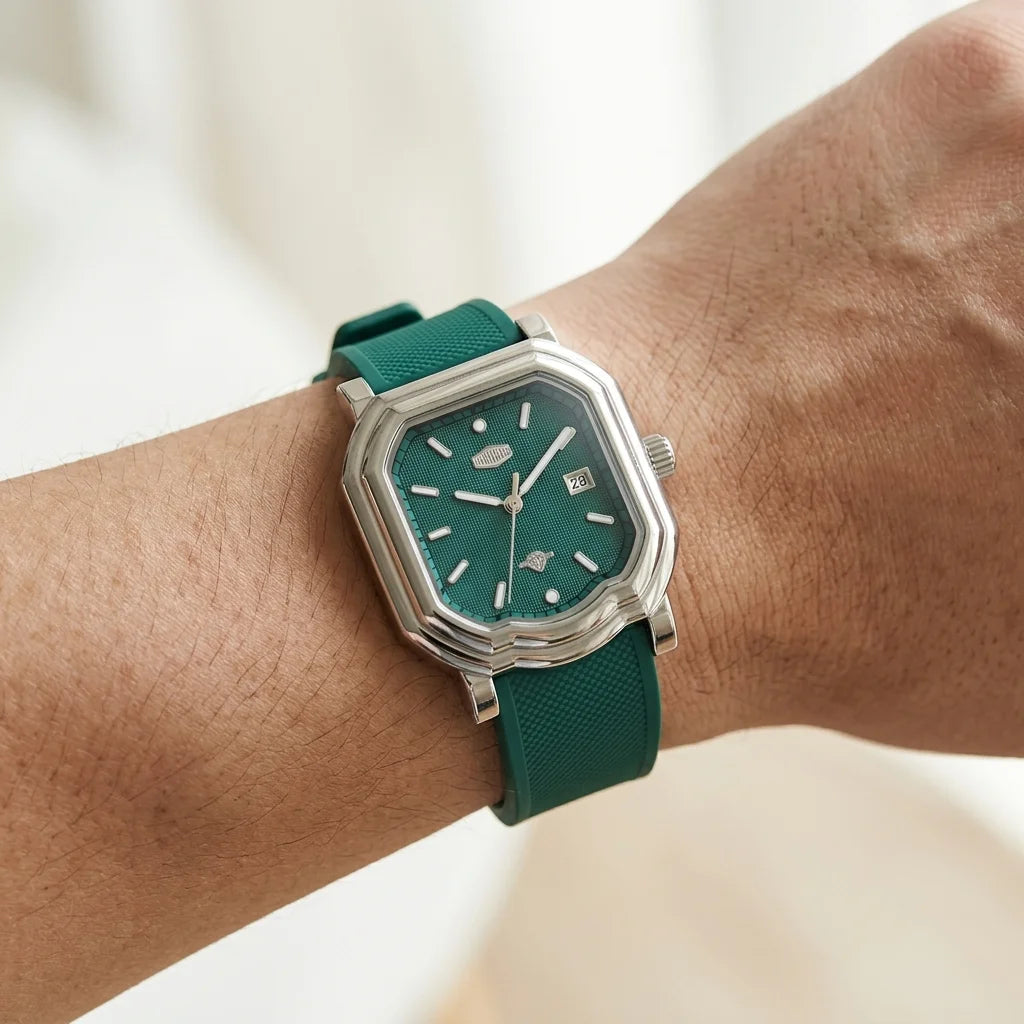 HeroForce 5051P Men's Squ - worn wrist, luxury watch, natural light, editorial style