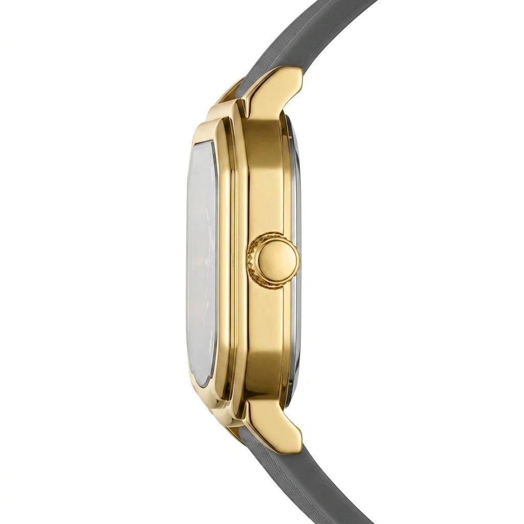 side profile, gold case, watch crown