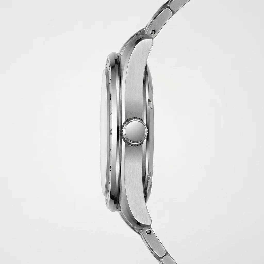 HeroForce 5056 silver luxury watch side profile macro
