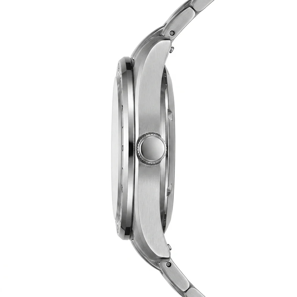 Heroforce 5056 Silver Lig - luxury watch, side profile, silver metal, studio shot