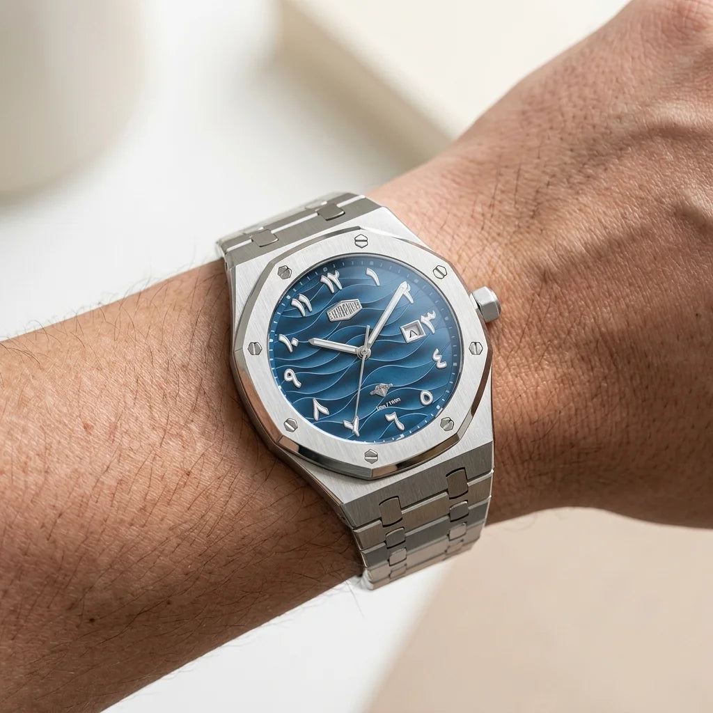 Heroforce 5070B Octagonal - wrist-worn luxury photorealistic daylight
