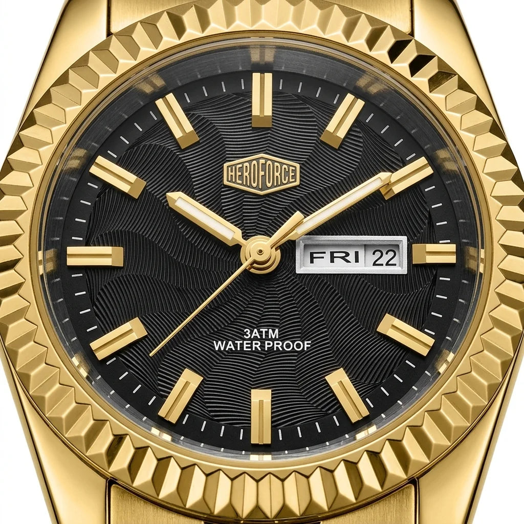 HeroForce 5083 — FLURION - Fluted bezel, Stainless steel, Men's watch, Quiet luxury