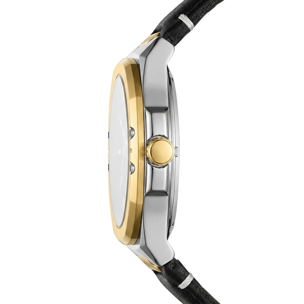 HeroForce Caldris 5033B - Men's Textured Dial Leather Watch - Luxury watch, side profile, macro detail, quiet luxury