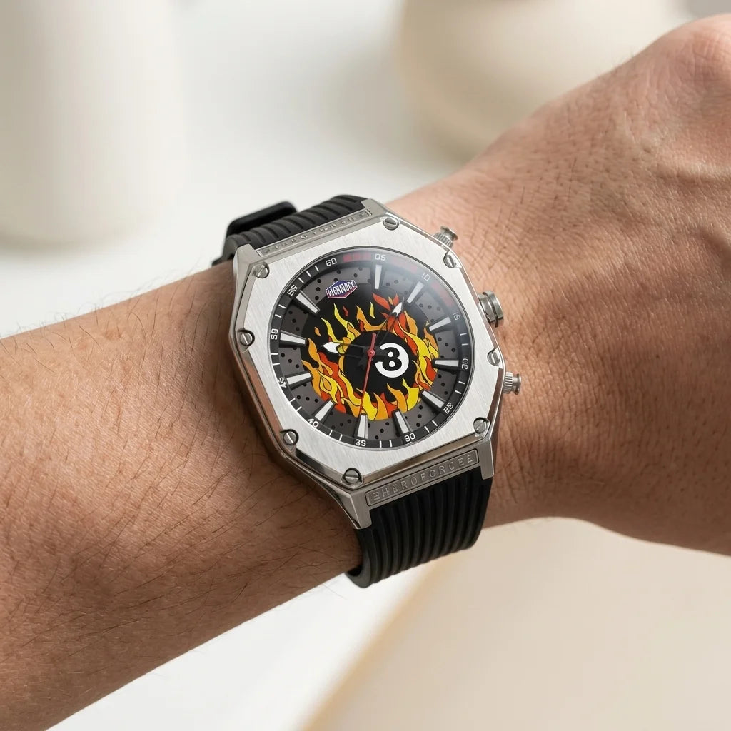 HEROFORCE High Quality Lu - worn wrist, luxury timepiece, soft light, elegant