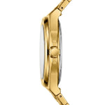 Precision luxury side view - Gold tone stainless steel wristwatch with a green wave patterned dial