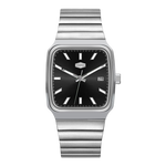 silver watch black dial