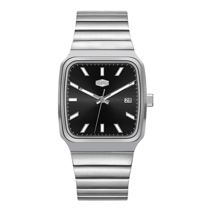silver watch black dial