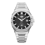 silver black dial watch