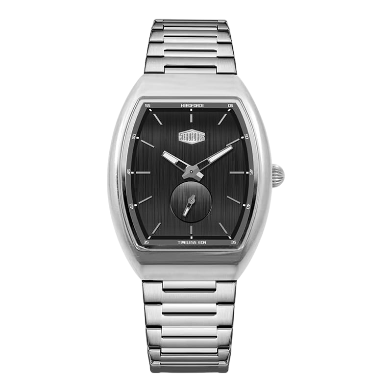 silver black dial watch
