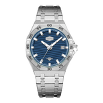 silver blue dial watch