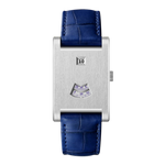 silver case blue strap