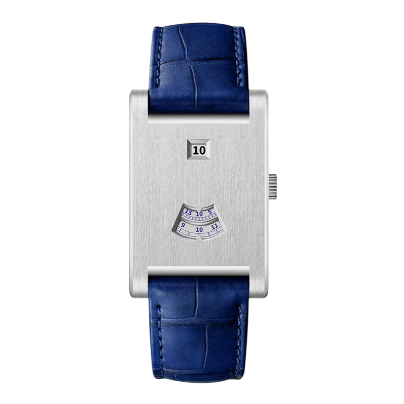silver case blue strap