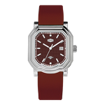 silver case red dial