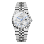 silver dial blue hands