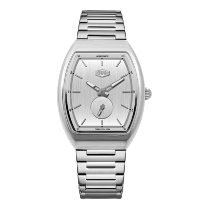 silver dial metal watch