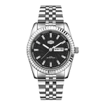 silver watch black dial