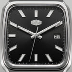 silver watch black dial Macro dial