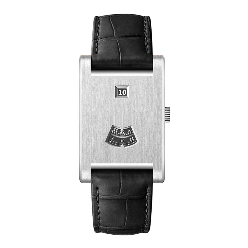 silver watch black strap