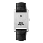 silver watch black strap