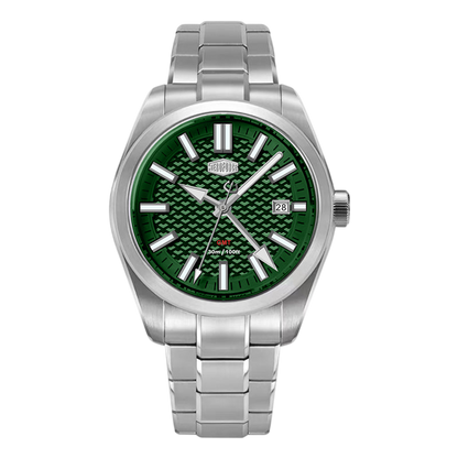 silver watch green dial