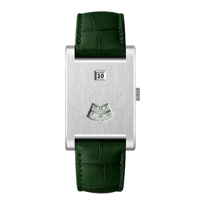 silver watch green strap