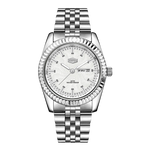 silver watch white dial