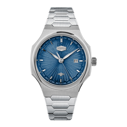 steel case blue dial