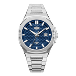teal dial steel watch