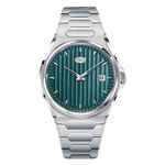 teal dial, steel bracelet