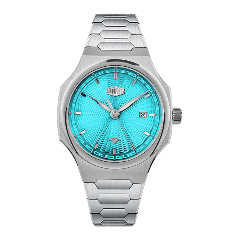 turquoise dial steel watch