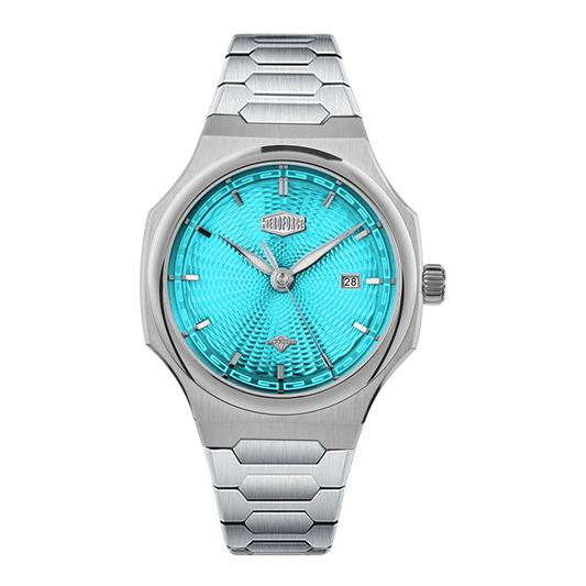turquoise dial steel watch
