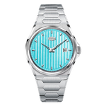 turquoise striped dial, steel watch